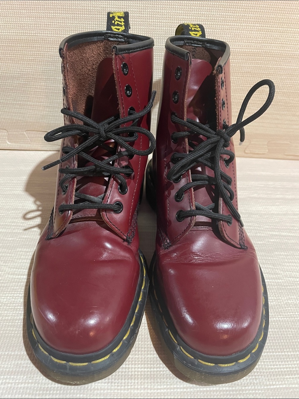 Vintage Dr. Martens 1460 Cherry Red Leather 8-Eye Lace-Up Boots - Picture 3 of 8